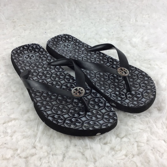Tory Burch Shoes - Tory Burch Black Logo Lattice Rubber Flip Flop 8